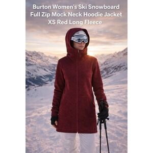 Burton Women Ski Snowboard Long Hoodie Jacket Full Zip Mock Neck Red XS Fleece